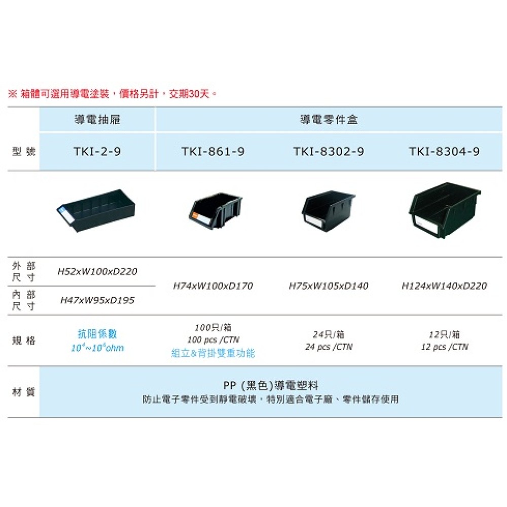 導電型零件盒/背掛盒  TKI-8304-9-1